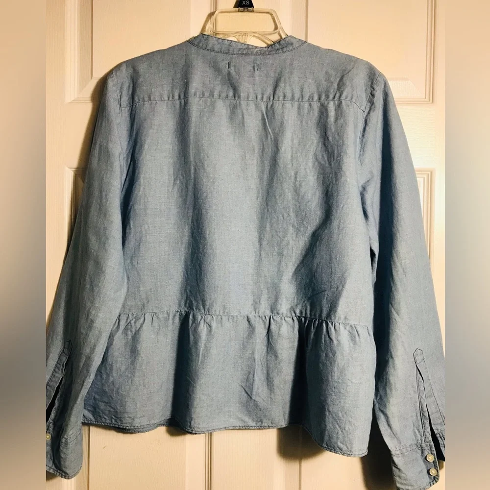 J.crew Linen Blue Button-Front Peplum Shirt - Women 14